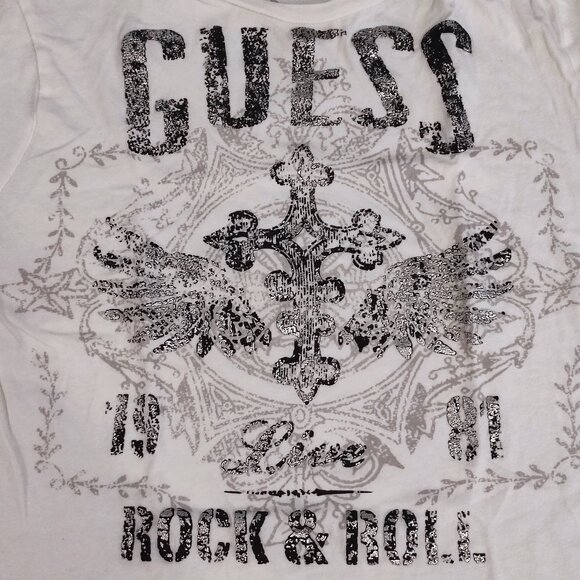 Guess Rock & Roll T-shirt white with graphic design men's size S - Picture 5 of 7